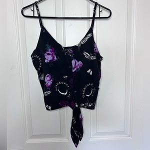 Blackcraft Cult Death Moth Tie Front Crop Tank Top